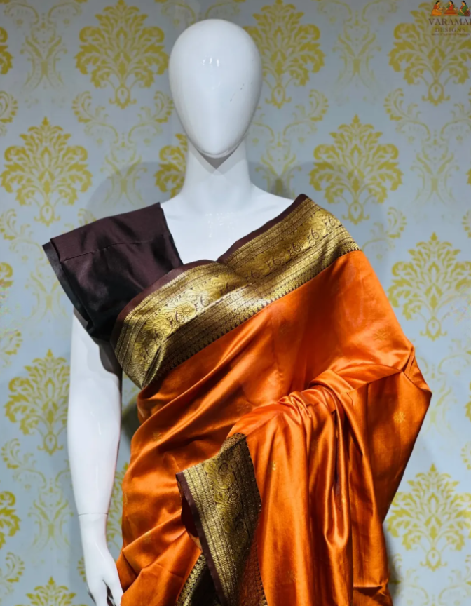 Mustard Yellow & Coffee Brown soft silk saree i