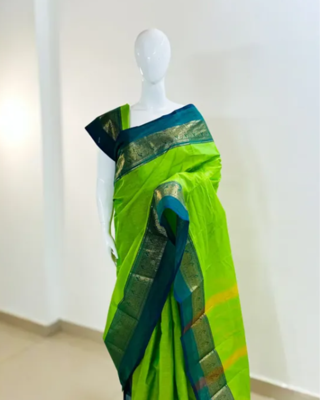 Kanchi  Lime green  Cotton Saree