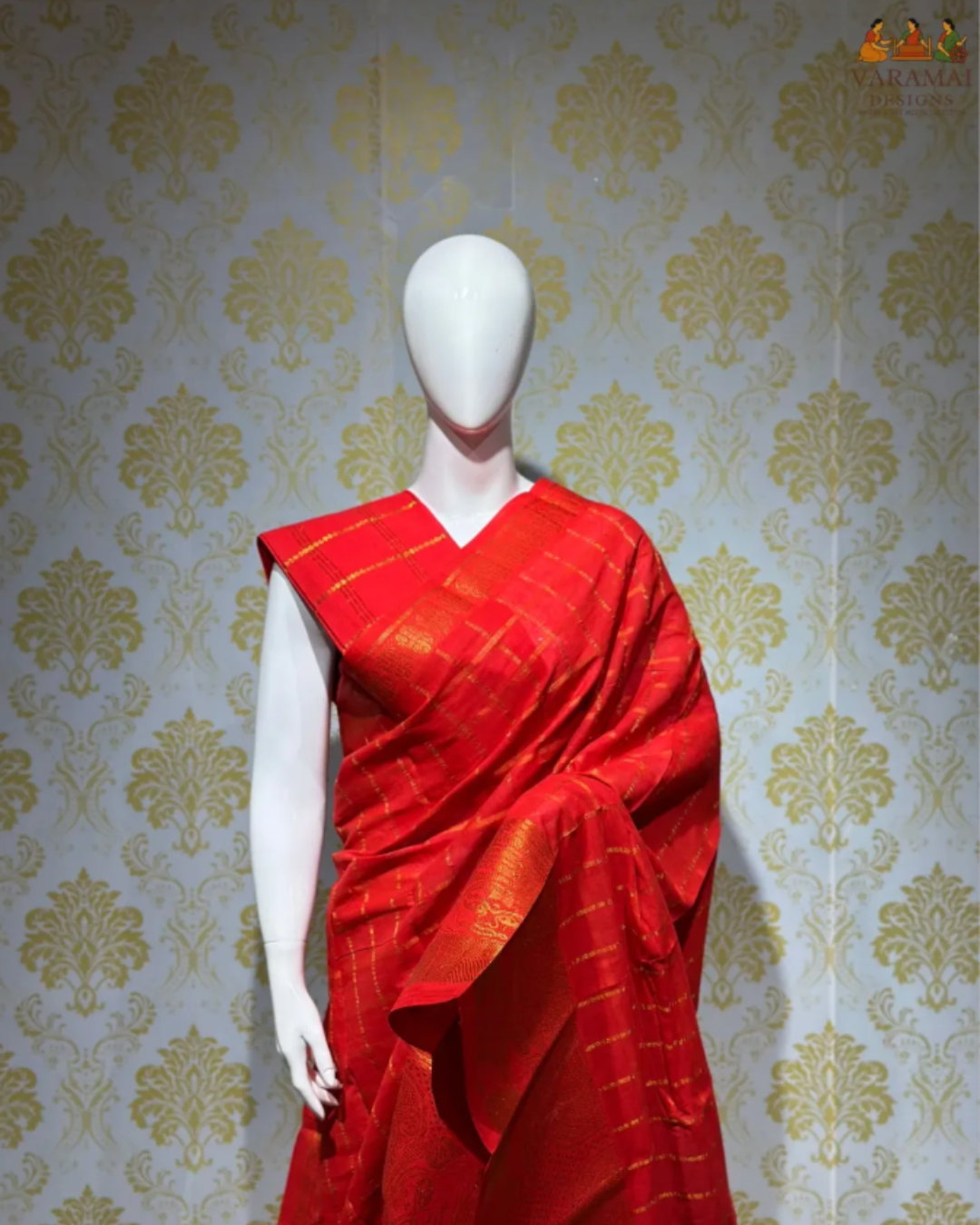 Kathakali-inspired chungudi cotton red saree